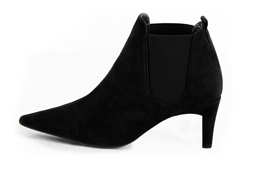 Matt black women's ankle boots, with elastics. Pointed toe. Medium comma heels. Profile view - Florence KOOIJMAN